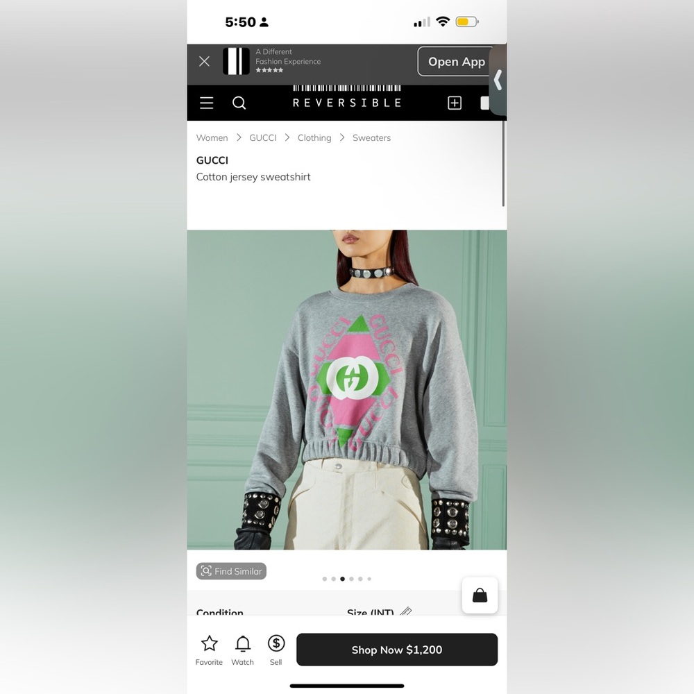 NWT GUCCI CROP SWEATSHIRT - Picture 2 of 3